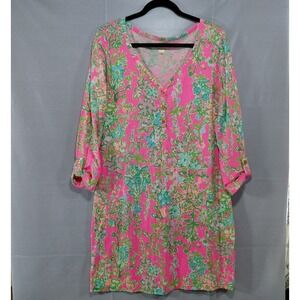 Lilly Pulitzer Palmetto Dress Flamingo Pink Southern Charm Womens LG Pima Cotton